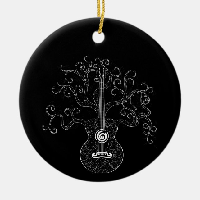 Guitar tree of life and music notes ceramic ornament (Front)