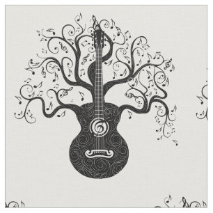 Guitar tree of life and music notes fabric