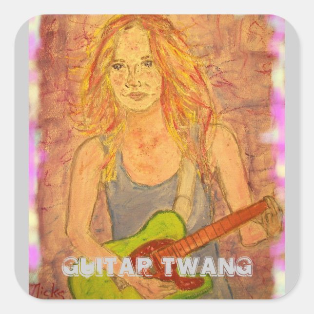 Guitar Twang Girl Square Sticker (Front)