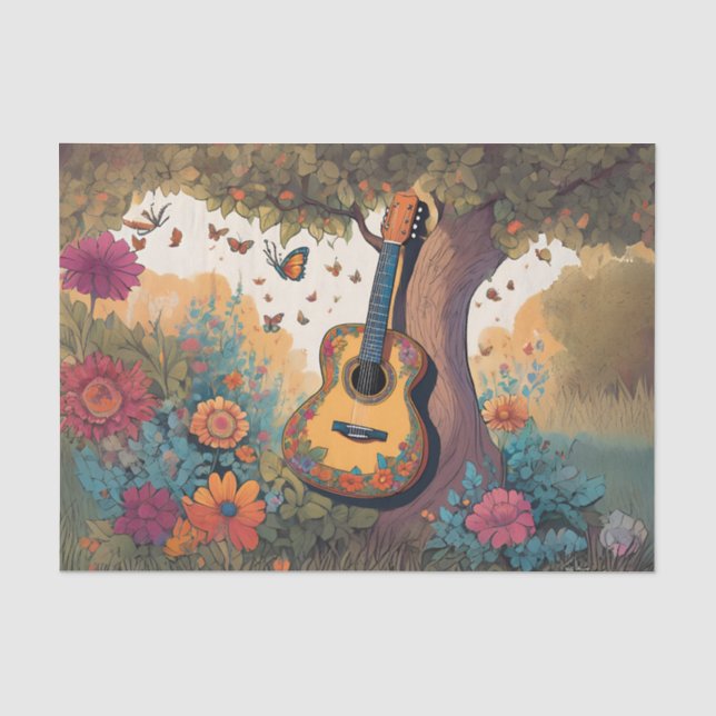 Guitar Under the Tree Decoupage Tissue Paper (Front)