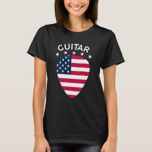 Guitar US Flag Pick Guitarist Music Player Men Wo T-Shirt