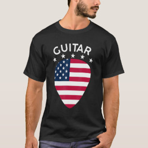 Guitar US Flag Pick Guitarist Music Player Men Wo T-Shirt