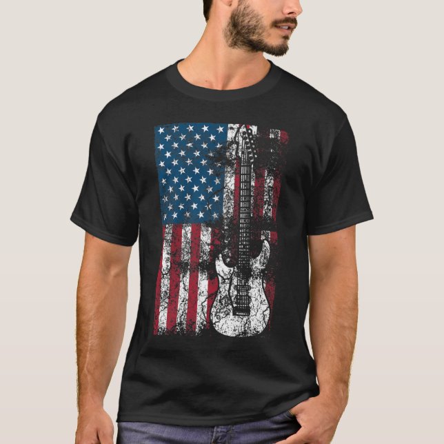 Guitar USA Flag Patriotic Guitar Lovers US Gift T-Shirt (Front)