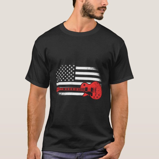 Guitar Usa Flag Patriotic Guitar Us T-Shirt (Front)
