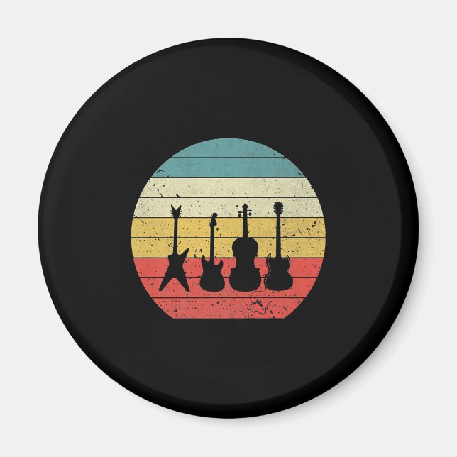 Guitar Vintage Retro Sunset Guitar Music Gift Magnet (Front)