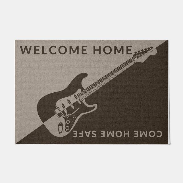 Guitar Welcome Home, Come Home Safe Retro Doormat (Front)