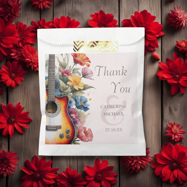 Guitar Wildflower Ampersand Musical Wedding  Favour Bag (Flat lay music theme wedding favor with guitar wildflower meadow florals Favor Bag)