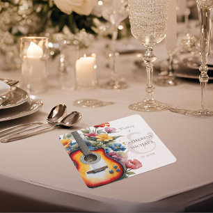 Guitar Wildflower Ampersand Musical Wedding  Square Paper Coaster