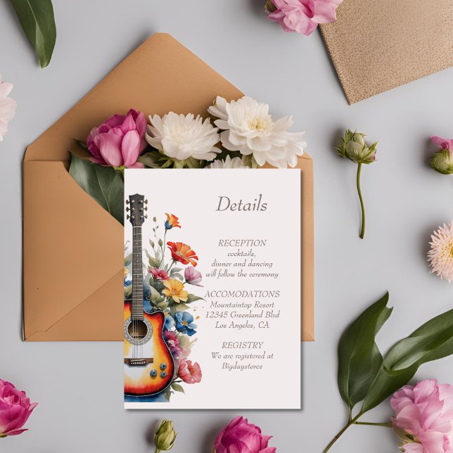 Guitar Wildflower Musical Country Spring Wedding  Enclosure Card (Creator Uploaded)