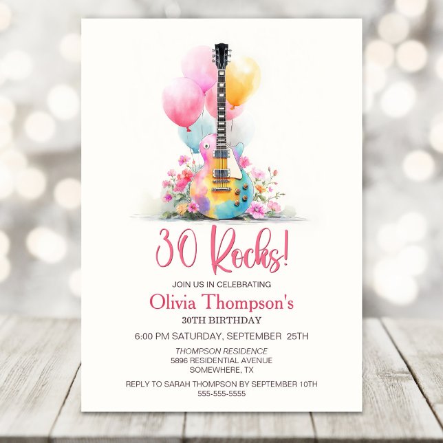 Guitar with Balloons 30th Birthday Party Invitation (Creator Uploaded)