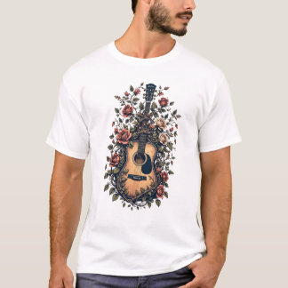 guitar with blooming rose design T-Shirt
