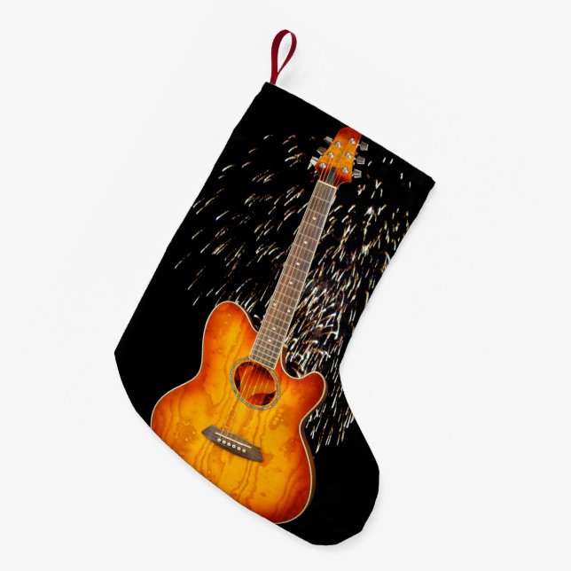 Guitar With Fireworks, Small Christmas Stocking (Front (Hanging))