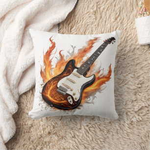 Guitar with flames and notes swirling cushion