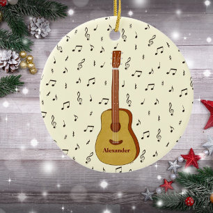 Guitar With Music Notes Personalised Ceramic Ornament