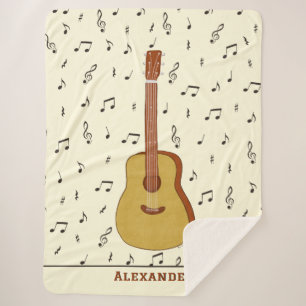 Guitar With Music Notes Personalised Sherpa Blanket