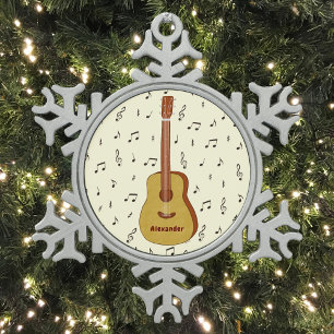 Guitar With Music Notes Personalised Snowflake Pewter Christmas Ornament