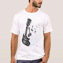 guitar with musical notes and sample t-shirt