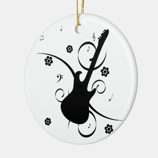 Guitar With Musical Notes Ceramic Ornament (Left)