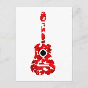 Guitar with red hearts postcard