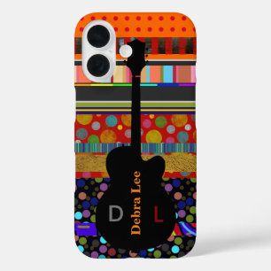 Guitar with Stripes and Dots Personalised iPhone 16 Case