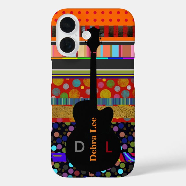 Guitar with Stripes and Dots Personalised Case-Mate iPhone Case (Back)