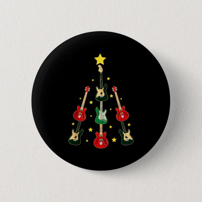 Guitar Xmas Tree Musical Guitar Lovers Guitarist C 6 Cm Round Badge (Front)