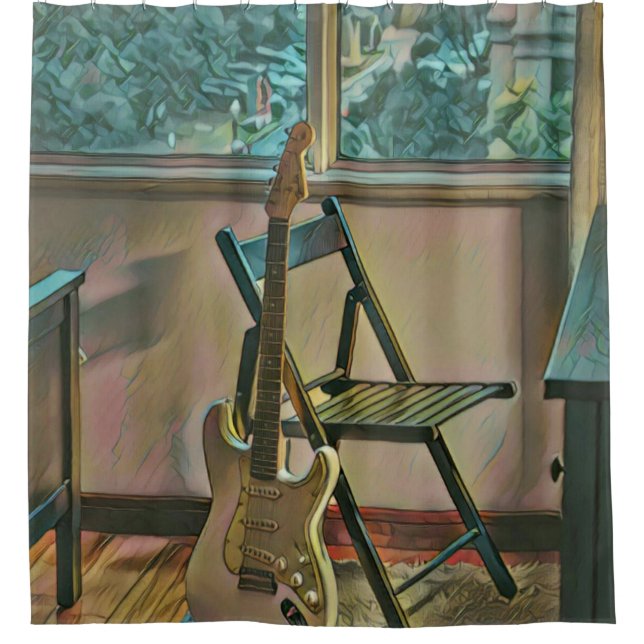 guitarist birthday gift shower curtain (Front)