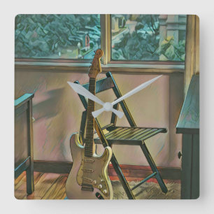 guitarist birthday gift square wall clock