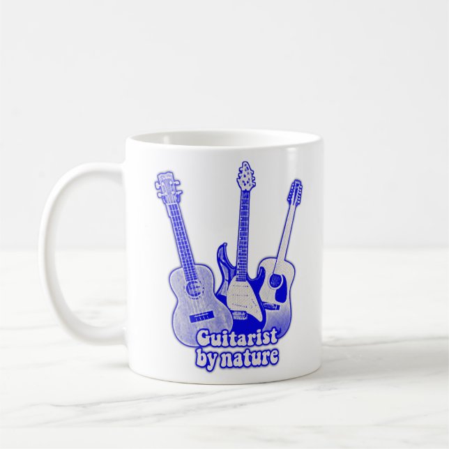 Guitarist by nature. retro blue guitars coffee mug (Left)