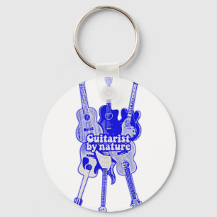 Guitarist by nature. vintage blue guitar key ring