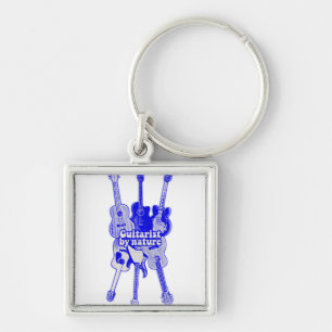 Guitarist by nature. vintage blue guitar key ring