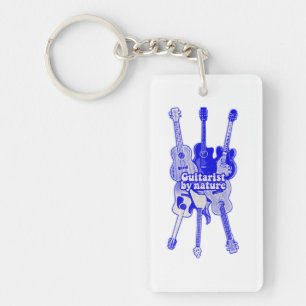 Guitarist by nature. vintage blue guitar key ring
