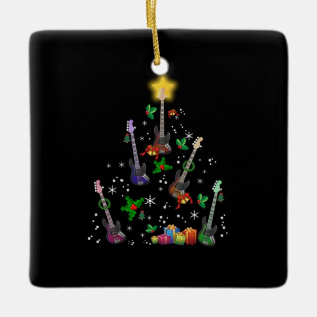 Guitarist Christmas Tree Guitar Birthday Ceramic Ornament (Front)