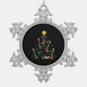 Guitarist Christmas Tree Guitar Birthday Snowflake Pewter Christmas Ornament
