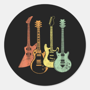 Guitarist Colorful Musical Instruments Guitars Classic Round Sticker