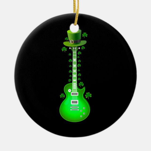 Guitarist Electric Guitar Leprechaun St Patrick's Ceramic Ornament (Front)