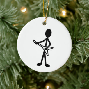 Guitarist Flying V Stick Figure Ceramic Ornament