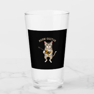 Guitarist Meow Guitar Cute Cat Playing Guitar Xmas Glass