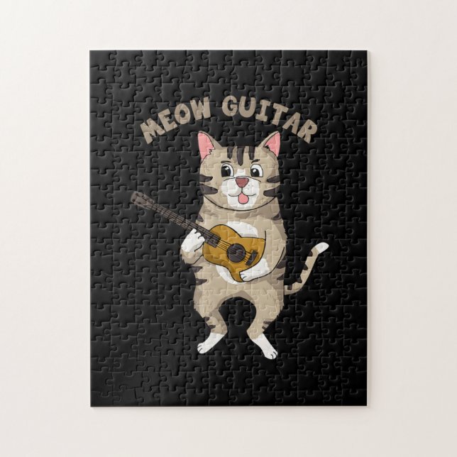 Guitarist Meow Guitar Cute Cat Playing Guitar Xmas Jigsaw Puzzle (Vertical)