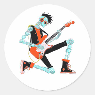 Guitarist Robot Classic Round Sticker