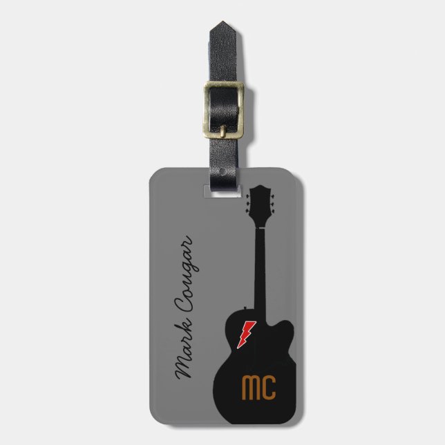 Guitarist travel personalised luggage tag (Front Vertical)