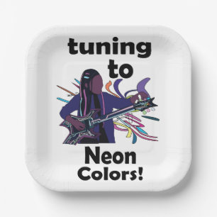 Guitarist Tuning To Neon Colours Birthday Party Paper Plate