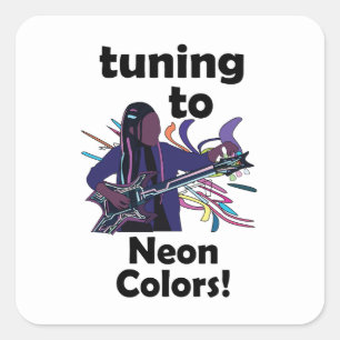 Guitarist Tuning To Neon Colours Birthday Party Square Sticker