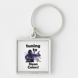 Guitarist Tuning To Neon Colours Party Favour Key Ring