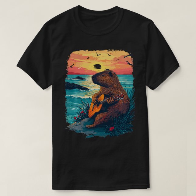GuitarPlaying Capybara Tropical Sunset   1  T-Shirt (Design Front)