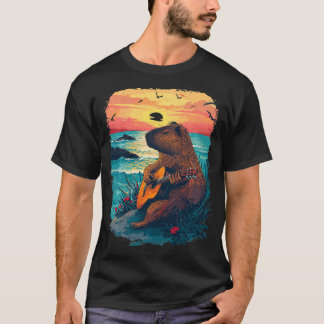 GuitarPlaying Capybara Tropical Sunset   1  T-Shirt