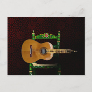 Guitarra española con Giralda de Sevilla y silla. Postcard