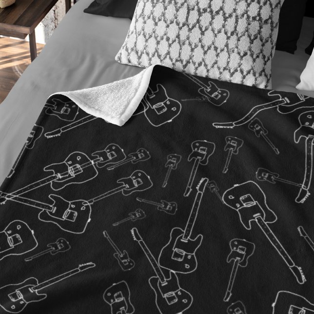 Guitars allover Black Fleece Blanket (Creator Uploaded)