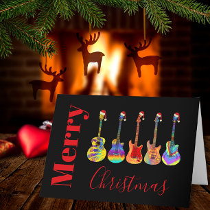 Guitars Christmas Musical Jazzy Colourful Holiday Card