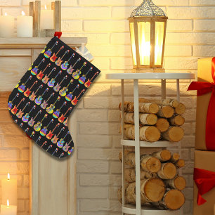 Guitars electric acoustic colourful music pattern large christmas stocking